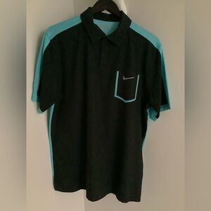 Nike Men's Black and Teal Polo Shirt